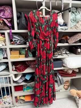 Red Rose Print Maxi Dress - Women
